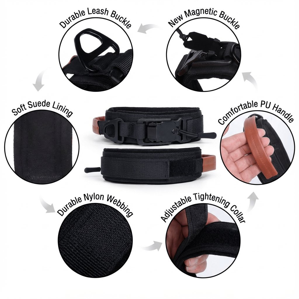 1.5 Inch Magnetic Quick - Release Tactical Collar with Suede Lining & PU Handle - TaglyCharm