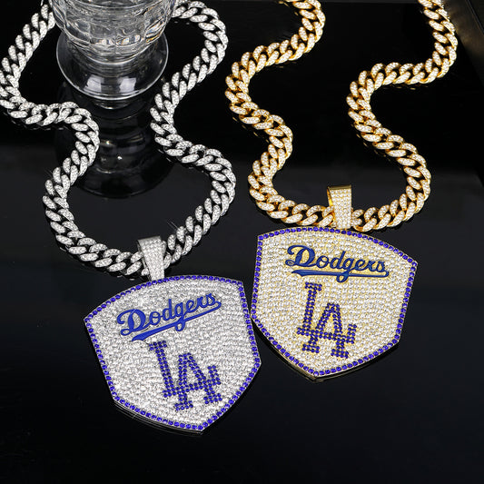 LA Dodgers Iced-Out Cuban Link Chain Necklace