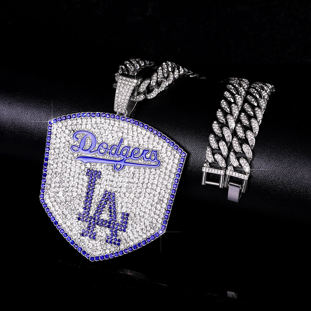 LA Dodgers Iced-Out Cuban Link Chain Necklace