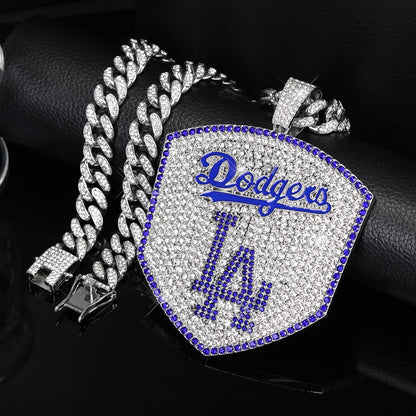 LA Dodgers Iced-Out Cuban Link Chain Necklace